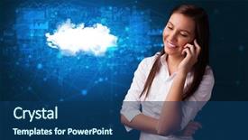  Presentation with cloud technology - Slide set featuring conference management system - person talking on the phone background and a ocean colored foreground