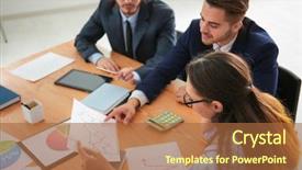  Presentation with managers - Cool new presentation theme with conference management system - team of young managers discussing backdrop and a red colored foreground