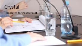  Presentation with microphones - Colorful presentation enhanced with conference meeting with microphones backdrop and a mint green colored foreground