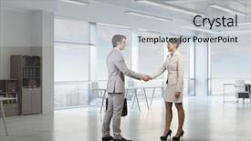  Presentation with partners - Slide deck having conference room 3d rendering - business partners greeting each other background and a  colored foreground