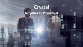  Presentation with partners - Beautiful presentation theme featuring conference room 3d rendering - business partners greeting each other backdrop and a  colored foreground