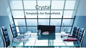  Presentation with building - Slide deck consisting of conference room 3d rendering - composite image of boardroom background and a cool aqua colored foreground