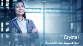  Presentation with interior - Slides with conference room 3d rendering - elegant businesswoman in office interior background and a  colored foreground