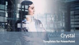  Presentation with interior - Beautiful slide deck featuring conference room 3d rendering - elegant businesswoman in office interior backdrop and a  colored foreground