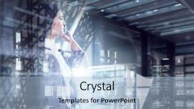  Presentation with interior - PPT layouts enhanced with conference room 3d rendering - elegant businesswoman in office interior background and a  colored foreground