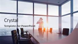  Presentation with media - Presentation theme having conference room 3d rendering - facing new day mixed media background and a  colored foreground