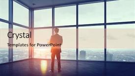  Presentation with media - Beautiful PPT theme featuring conference room 3d rendering - facing new day mixed media backdrop and a coral colored foreground