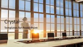  Presentation with media - PPT layouts enhanced with conference room 3d rendering - facing new day mixed media background and a  colored foreground