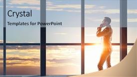  Presentation with media - Beautiful PPT theme featuring conference room 3d rendering - facing new day mixed media backdrop and a light blue colored foreground