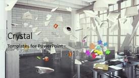  Presentation with interior - Audience pleasing PPT theme consisting of conference room 3d rendering - modern office interior mixed media backdrop and a  colored foreground