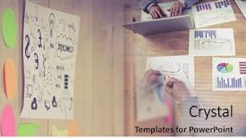  Presentation with sticky notes - Colorful slide deck enhanced with conference room seating chart - digital composite of business people backdrop and a coral colored foreground