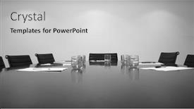  Presentation with water glass - Audience pleasing PPT layouts consisting of conference-room-with-arranged-water backdrop and a light gray colored foreground