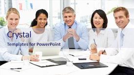  Presentation with conference table - Audience pleasing PPT theme consisting of conference table - business meeting in an office backdrop and a lemonade colored foreground