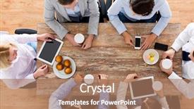  Presentation with muffins - PPT layouts consisting of conference table - business people break and team background and a coral colored foreground