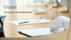  Presentation with water glass - Presentation theme with conference table - image of workplace with paper background and a lemonade colored foreground