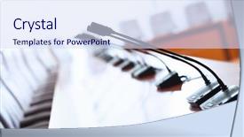  Presentation with microphones - Colorful slides enhanced with front of empty chairs backdrop and a sky blue colored foreground