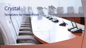  Presentation with microphones - Presentation theme enhanced with news room - conference the microphones background and a sky blue colored foreground