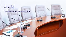  Presentation with microphones - Cool new presentation theme with conference the microphones backdrop and a sky blue colored foreground