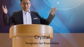  Presentation with podium finish - Presentation design consisting of speaking at conference with abstract background and a coral colored foreground