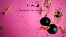  Presentation with champagne - Audience pleasing PPT theme consisting of confetti and serpentines on pink backdrop and a coral colored foreground