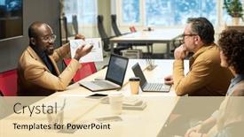  Presentation with discussion - Slide set featuring confident-african-american-broker-presenting background and a lemonade colored foreground