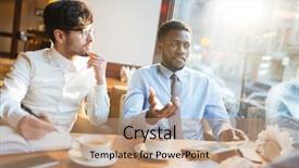  Presentation with strategies - Amazing PPT layouts having confident african-american manager offering backdrop and a coral colored foreground