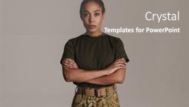  Presentation with african woman - Amazing slide deck having confident-african-american-soldier-woman backdrop and a gray colored foreground