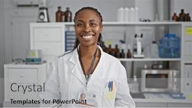  Presentation with laboratory equipment - PPT theme featuring confident-african-american-woman-scientist and a light gray colored foreground