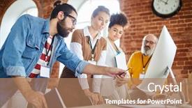  Presentation with populations statistics - Presentation theme having confident analyst showing his colleagues background and a coral colored foreground