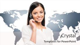  Presentation with advocacy support program - Amazing presentation theme having confident and beautiful customer support backdrop and a sky blue colored foreground