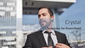  Presentation with entrepreneur - Slides consisting of confident and successful entrepreneur or manager outdoors background and a light blue colored foreground