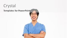  Presentation with doctor asian - PPT layouts having confident asian man doctor wearing uniform standing isolated over white background background and a white colored foreground