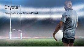  Presentation with rear view of bodyguard - Amazing slide set having confident athlete standing with rugby backdrop and a teal colored foreground