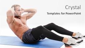 Presentation with kids doing science - Beautiful presentation design featuring confident attractive sportsman doing crunches on a fitness mat isolated over white background backdrop and a white colored foreground