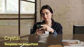  Presentation with woman office desk - Presentation theme featuring confident-attractive-young-woman-entrepreneur background and a tawny brown colored foreground