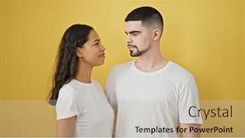  Presentation with sharing love - Slide deck with confident-beautiful-couple-in-love and a soft green colored foreground