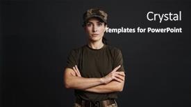  Presentation with black woman - Presentation consisting of confident-beautiful-soldier-woman-standing background and a dark gray colored foreground