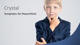  Presentation with blue formal - Slide deck with confident-blond-boy-dressed background and a light gray colored foreground