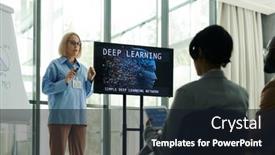  Presentation with educational - PPT theme featuring confident-blond-mature-woman background and a wine colored foreground