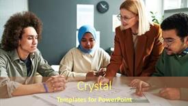  Presentation with eyeglasses - PPT theme with confident-blond-teacher-in-eyeglasses background and a coral colored foreground