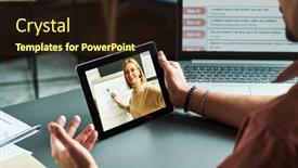  Presentation with confident - Presentation featuring confident-blond-tutor-presenting-new background and a wine colored foreground