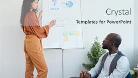  Presentation with coach - Presentation design with confident-business-coach-pointing background and a sky blue colored foreground