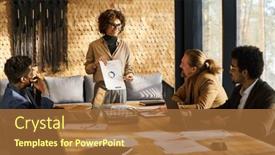  Presentation with data meeting - Slides featuring confident-business-coach-pointing background and a red colored foreground