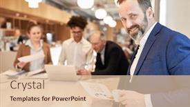  Presentation with advertising - Presentation theme featuring confident-business-man-as-head background and a lemonade colored foreground