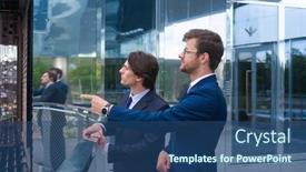  Presentation with financial market - Presentation theme enhanced with confident-business-men-talking background and a ocean colored foreground