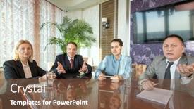  Presentation with negotiation - Presentation theme enhanced with confident-business-partners-or-delegates background and a tawny brown colored foreground