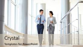  Presentation with confident - PPT theme having confident business partners walking down background and a lemonade colored foreground