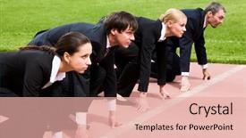  Presentation with confident - Audience pleasing PPT theme consisting of confident business people lined up backdrop and a lemonade colored foreground