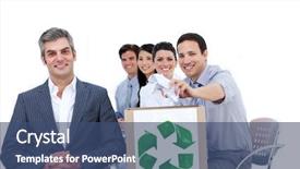  Presentation with recycling - PPT theme featuring confident business people showing background and a ocean colored foreground