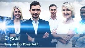  Presentation with business intelligence white robotic arm - Cool new theme with confident business people with arms backdrop and a ocean colored foreground